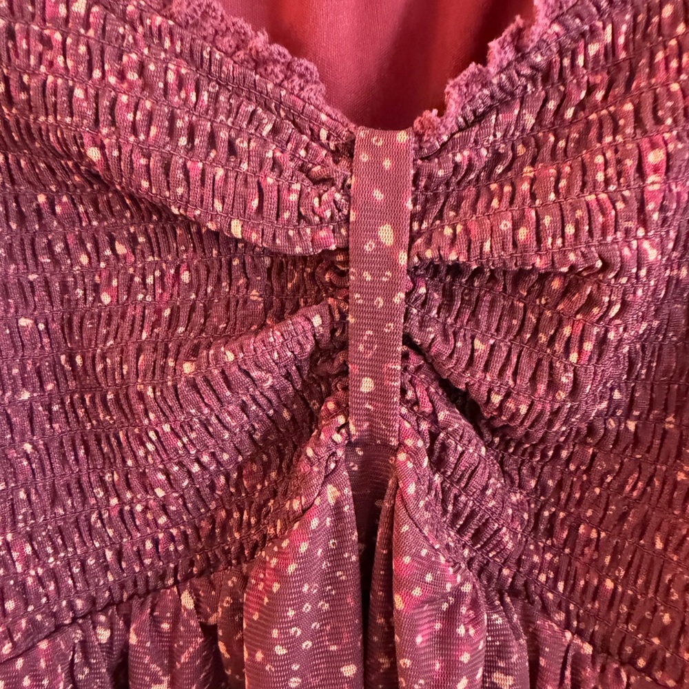DR2 Women's Maroon Smocked Blouse - Picture 5 of 5